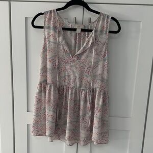 LOFT Women's Sleeveless Floral Blouse - Pink and White